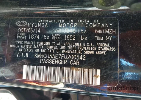 2015 Hyundai Accent Sport z USA, uszkodzony, nr VIN KMHCU5AE7FU200542